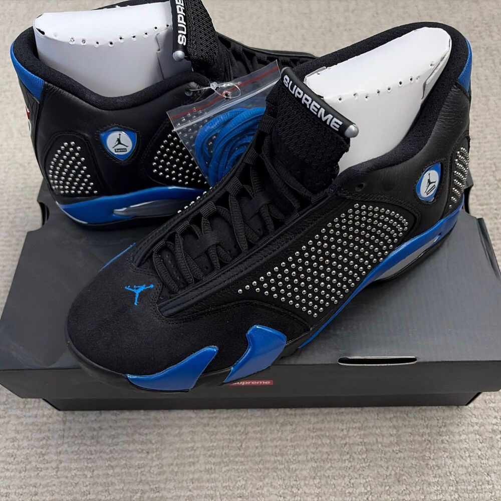 ULTRA RARE NEW Size 9.5 - Supreme x Air Jordan 14 Retro Black Varsity Royal